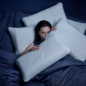 Close-up of MemoryOne Hybrid Pillow fabric and brand label